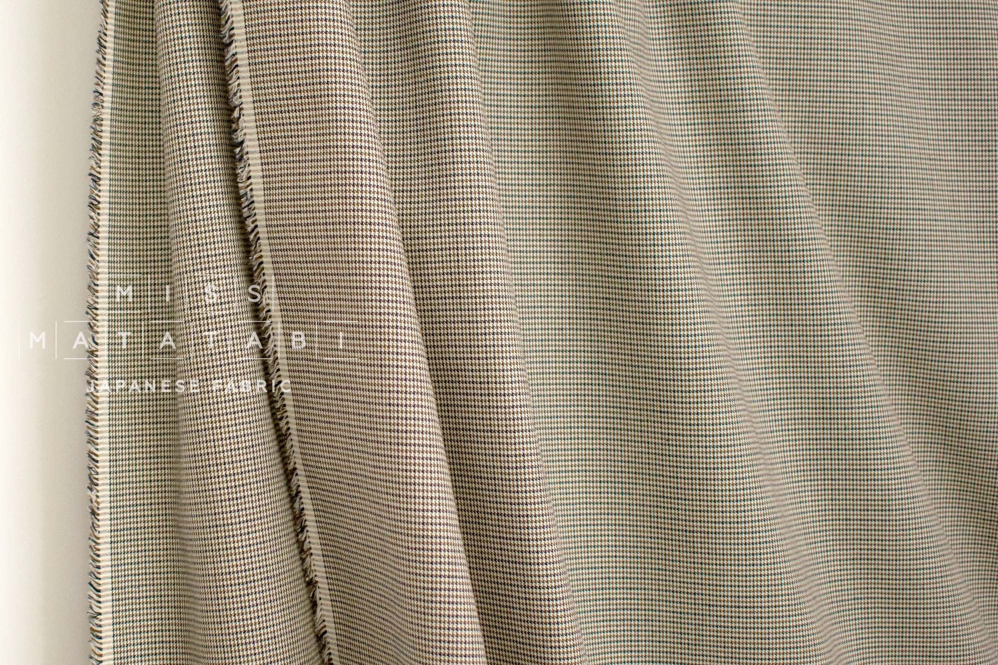 Japanese Fabric Yarn-dyed Houndstooth - khaki, navy - 50cm