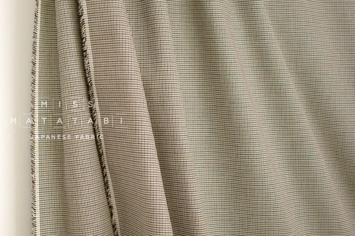 Japanese Fabric Yarn-dyed Houndstooth - khaki, navy - 50cm