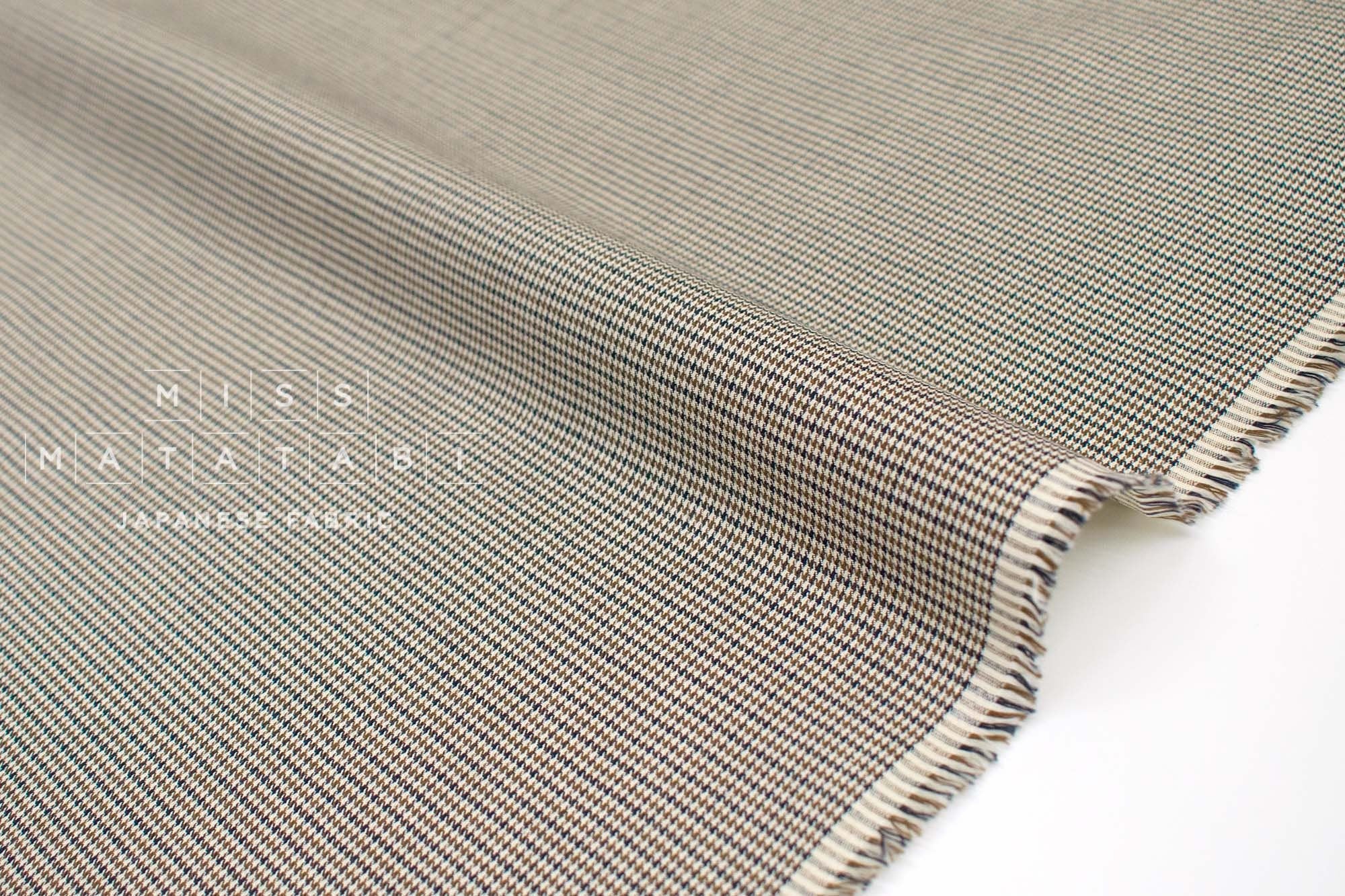 Japanese Fabric Yarn-dyed Houndstooth - khaki, navy - 50cm
