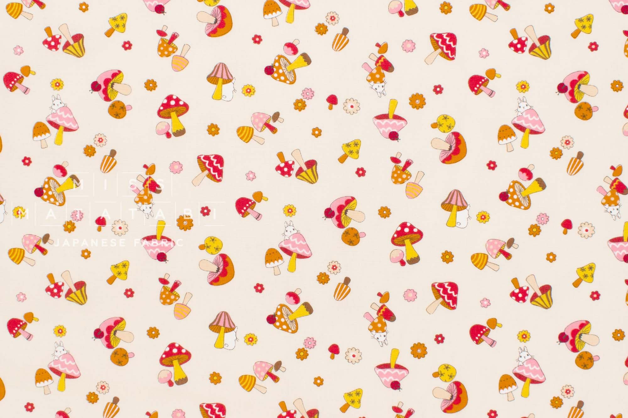 Japanese Fabric Vintage Mushrooms - B - 50cm
