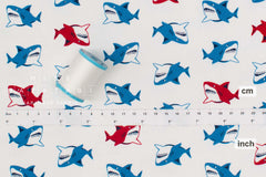 Japanese Fabric Retro Hungry Sharks - 50cm