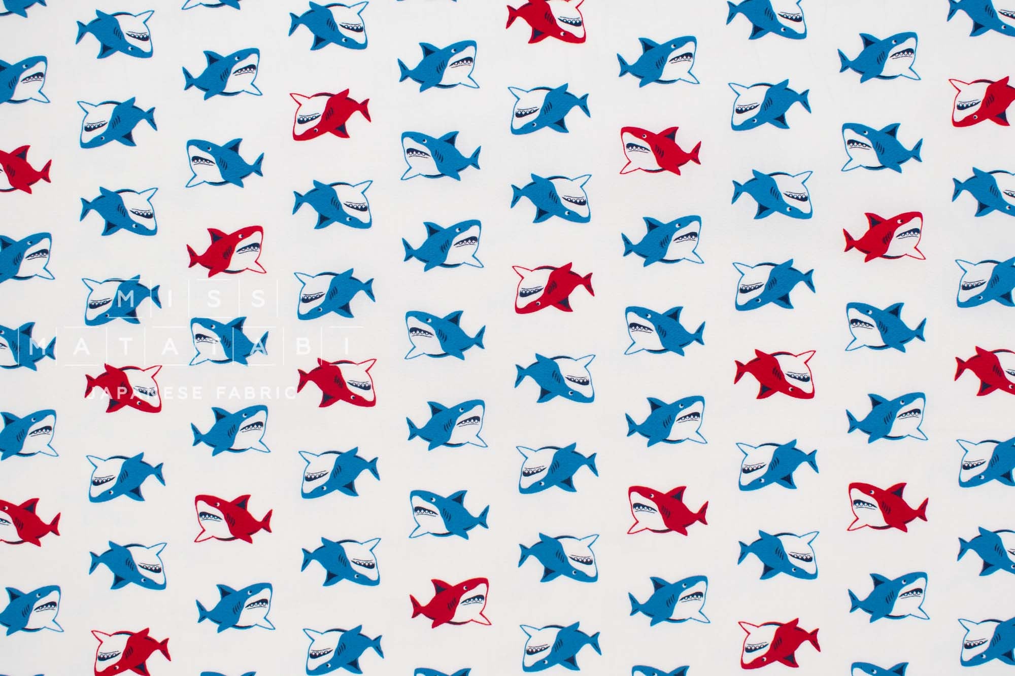 Japanese Fabric Retro Hungry Sharks - 50cm