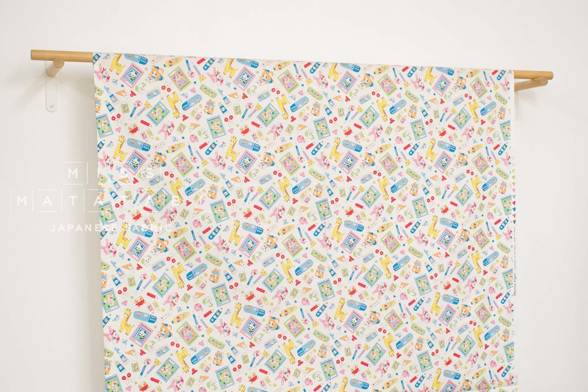 Japanese Fabric Retro Japanese Stationery - cream, multi - 50cm