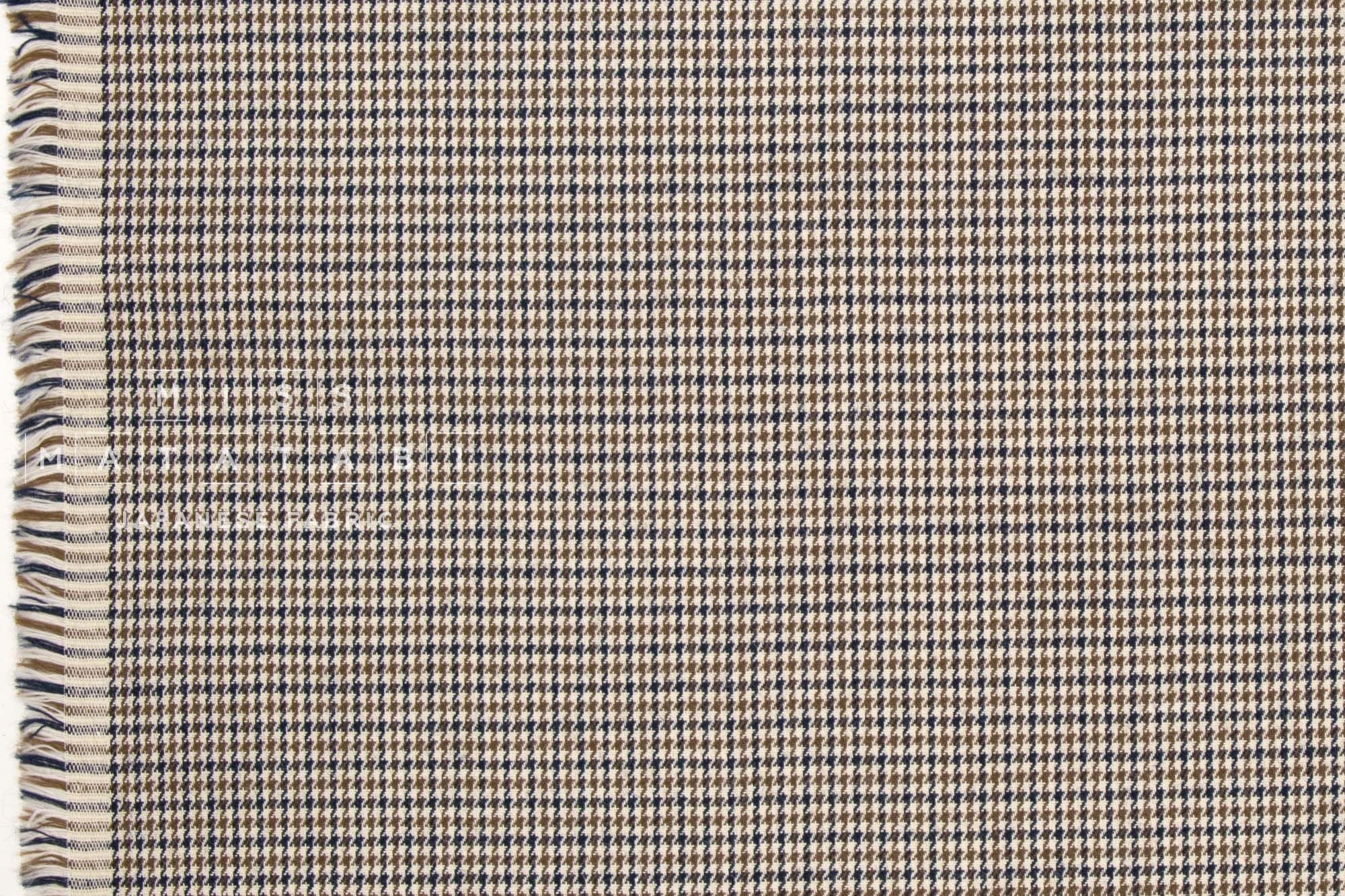 Japanese Fabric Yarn-dyed Houndstooth - khaki, navy - 50cm