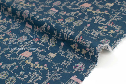 Japanese Fabric Village Life Rayon Blend - blue - 50cm