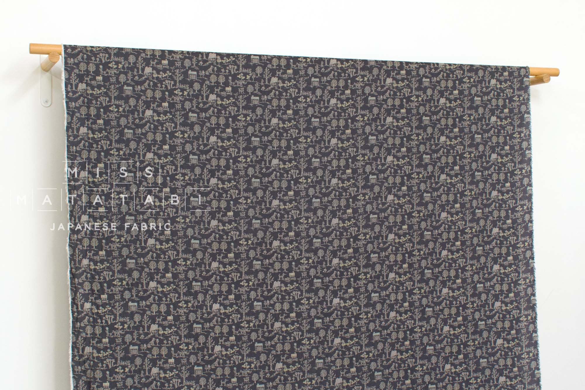 Japanese Fabric Village Life Rayon Blend - charcoal grape - 50cm