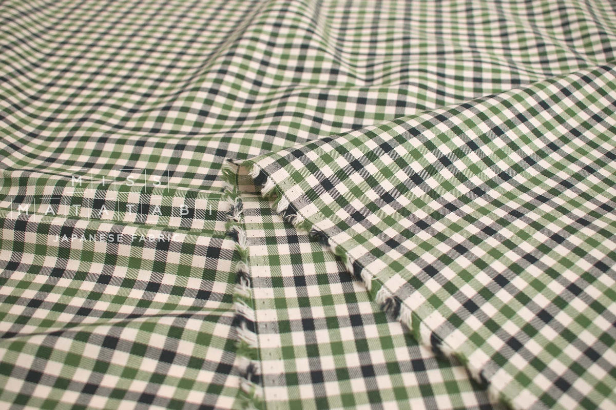 Japanese Fabric Yarn-dyed Plaid Check - green, navy, cream - 50cm