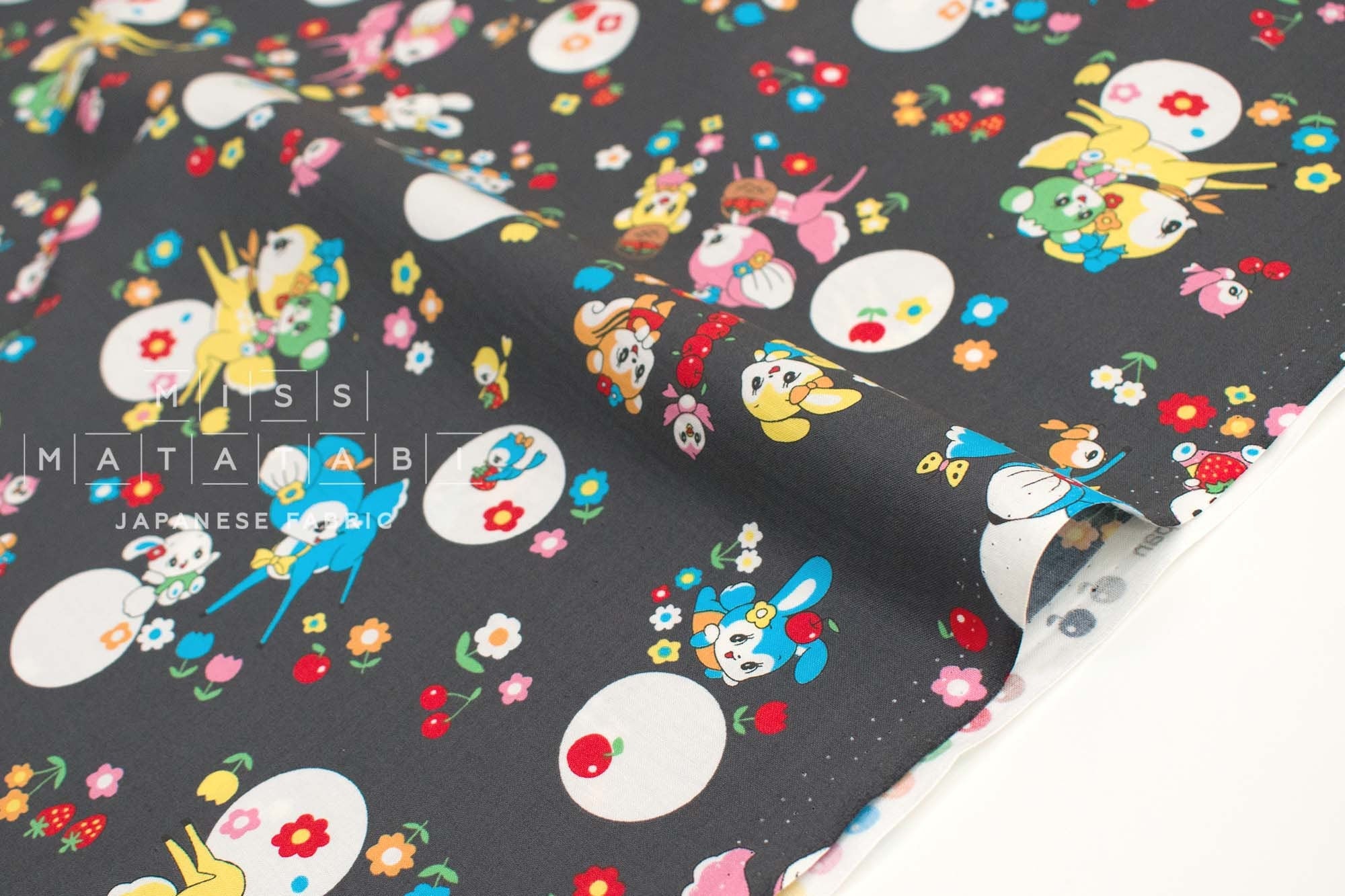 Japanese Fabric Retro Deer and Bunny - charcoal - 50cm