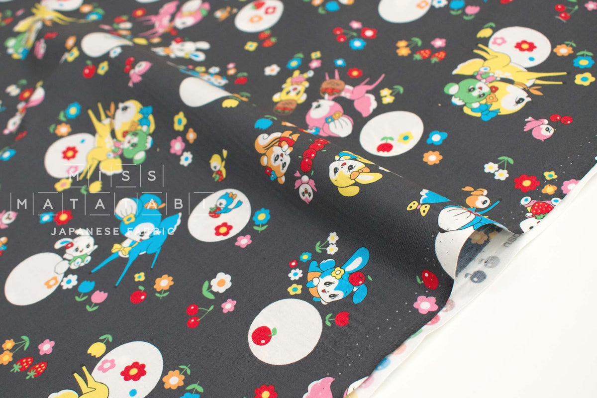 Japanese Fabric Retro Deer and Bunny - charcoal - 50cm