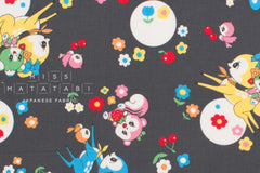 Japanese Fabric Retro Deer and Bunny - charcoal - 50cm