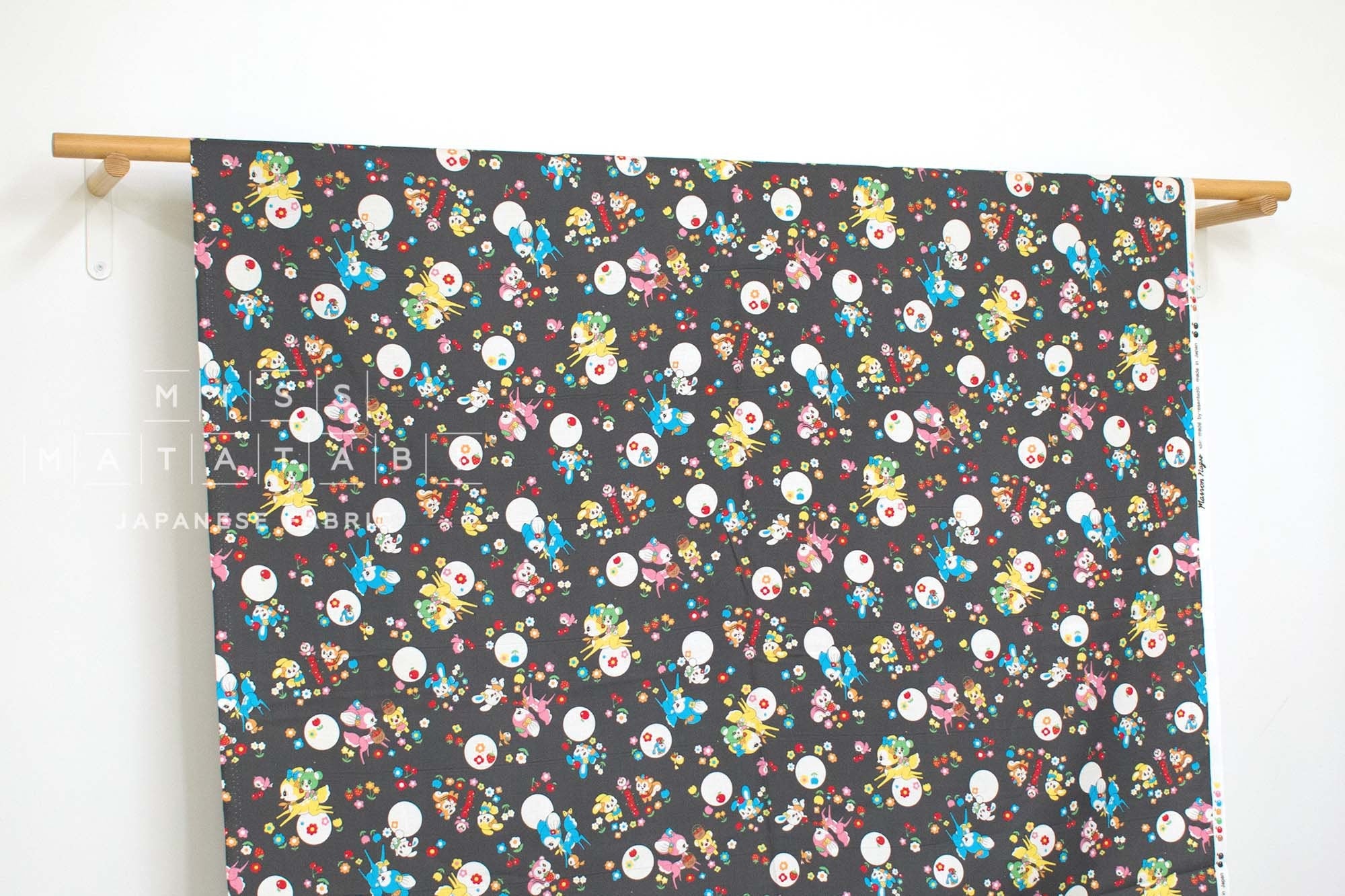 Japanese Fabric Retro Deer and Bunny - charcoal - 50cm