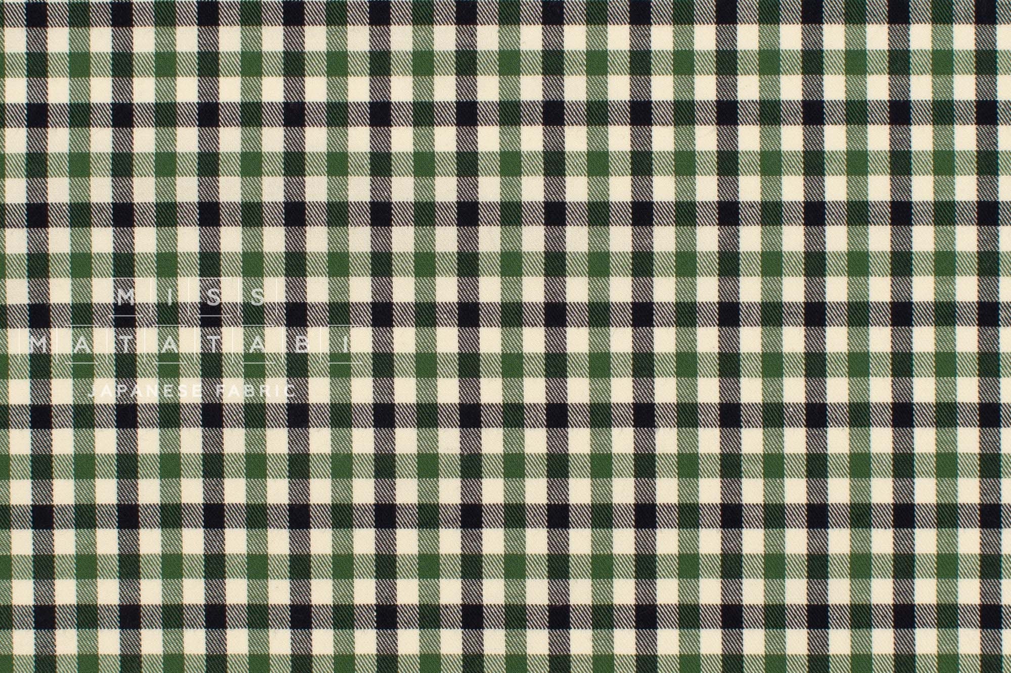 Japanese Fabric Yarn-dyed Plaid Check - green, navy, cream - 50cm