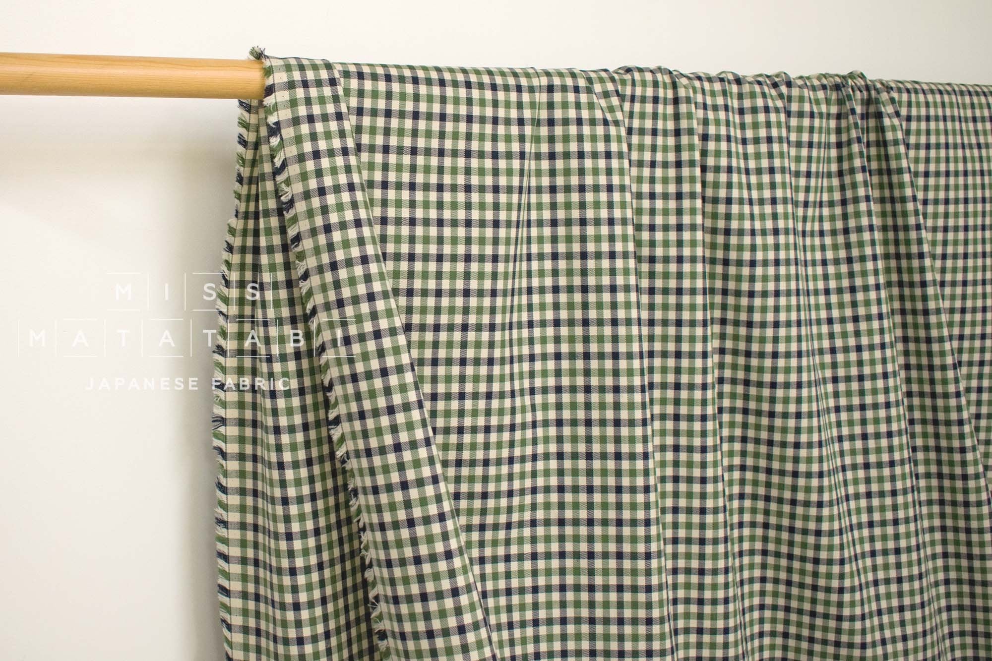 Japanese Fabric Yarn-dyed Plaid Check - green, navy, cream - 50cm