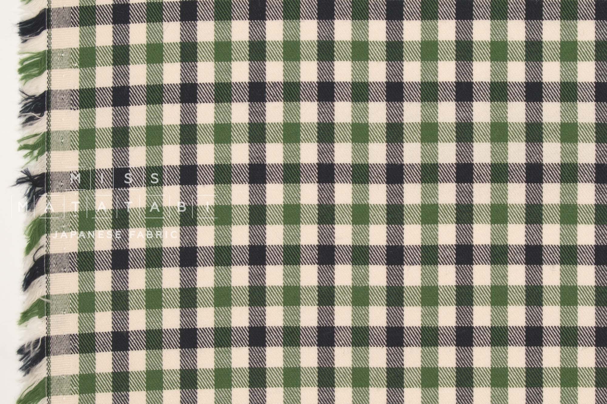 Japanese Fabric Yarn-dyed Plaid Check - green, navy, cream - 50cm