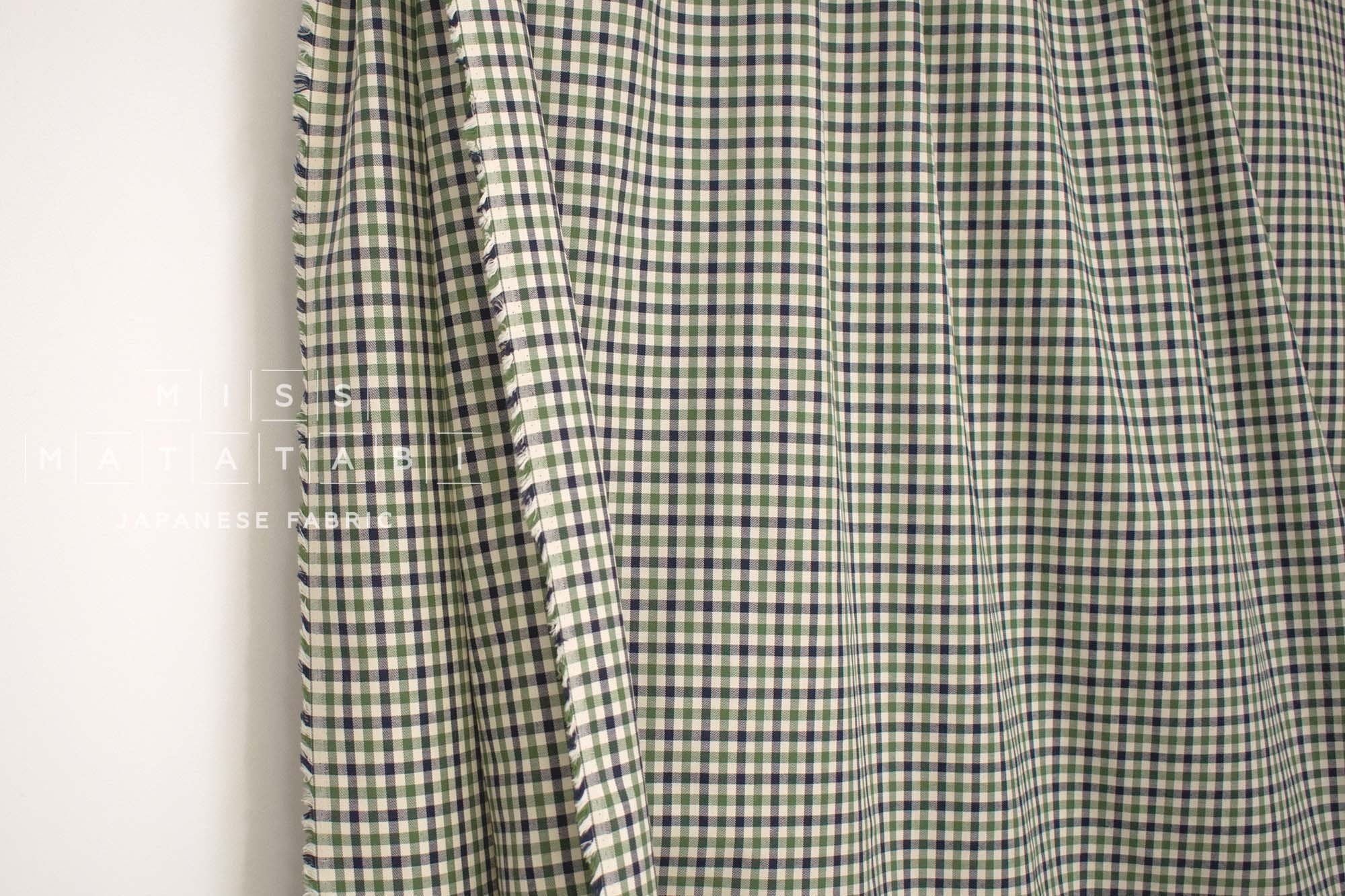 Japanese Fabric Yarn-dyed Plaid Check - green, navy, cream - 50cm