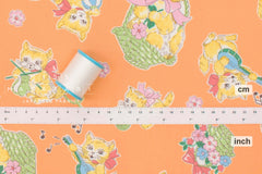 Japanese Fabric Retro Kittens In Baskets - orange - 50cm