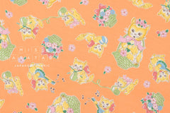 Japanese Fabric Retro Kittens In Baskets - orange - 50cm