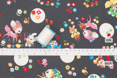 Japanese Fabric Retro Deer and Bunny - charcoal - 50cm