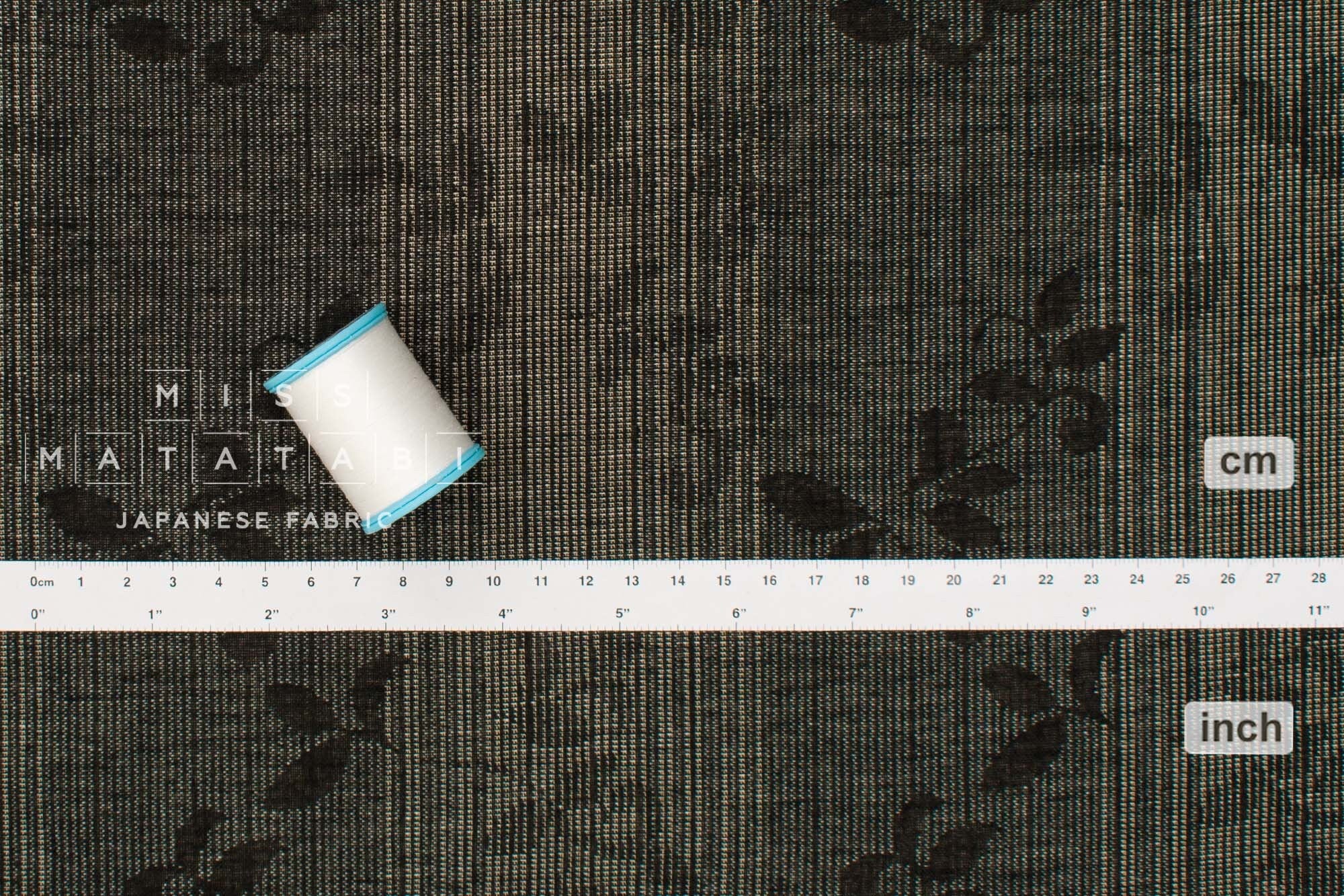 Japanese Fabric Yarn Dyed Woven Vines Jacquard  - black, latte - 50cm