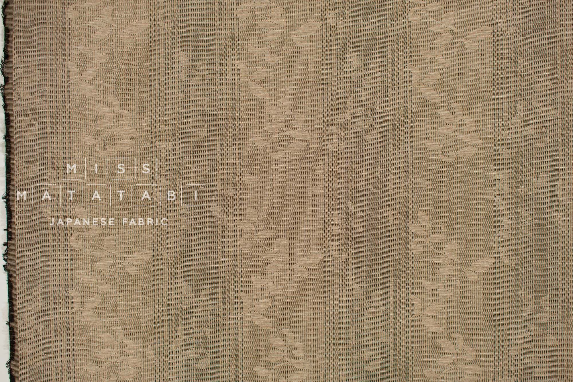 Japanese Fabric Yarn Dyed Woven Vines Jacquard  - black, latte - 50cm