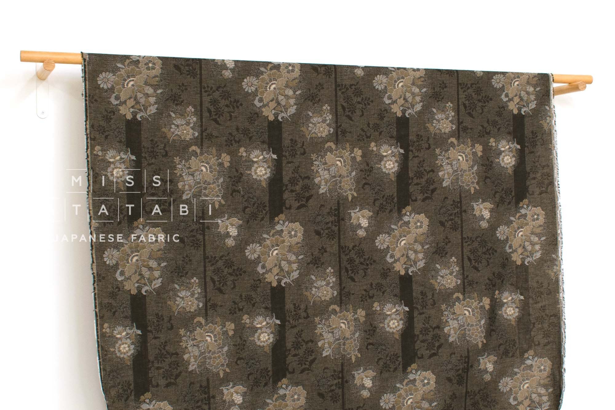 Japanese Fabric Yarn Dyed Woven Naomi Jacquard  - black, latte - 50cm