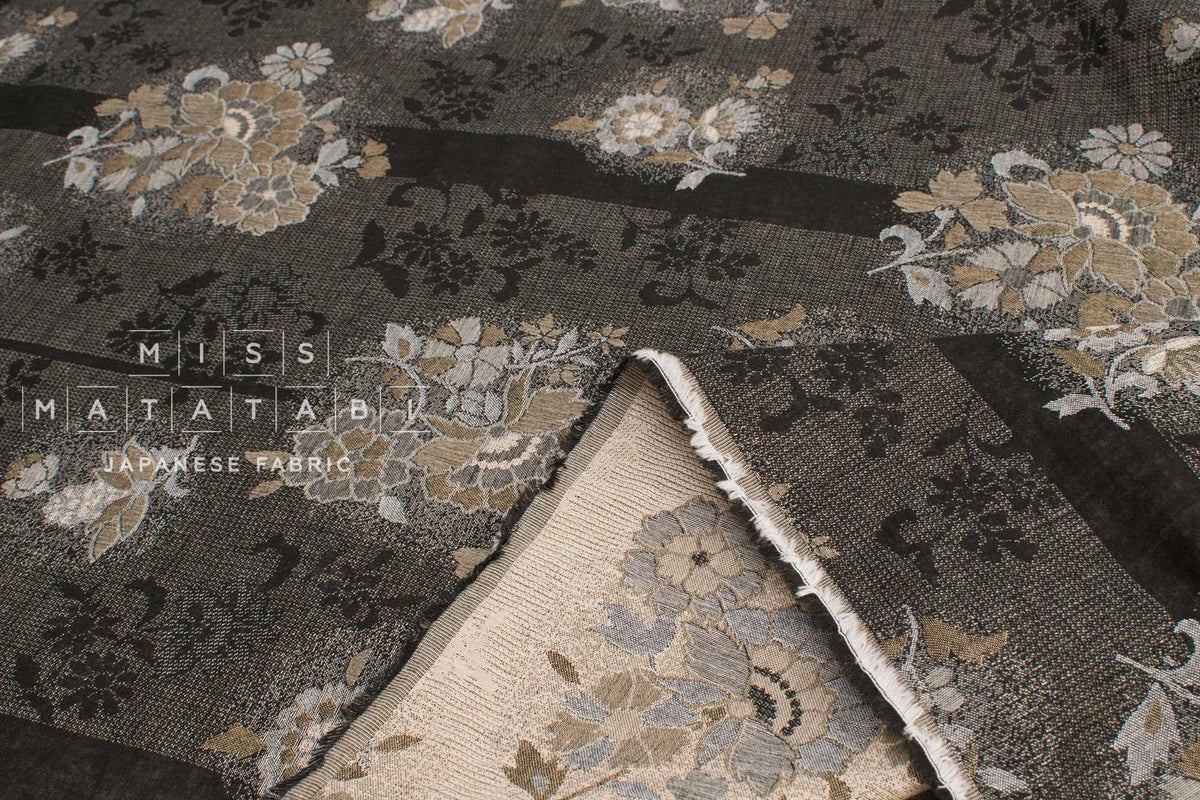 Japanese Fabric Yarn Dyed Woven Naomi Jacquard  - black, latte - 50cm