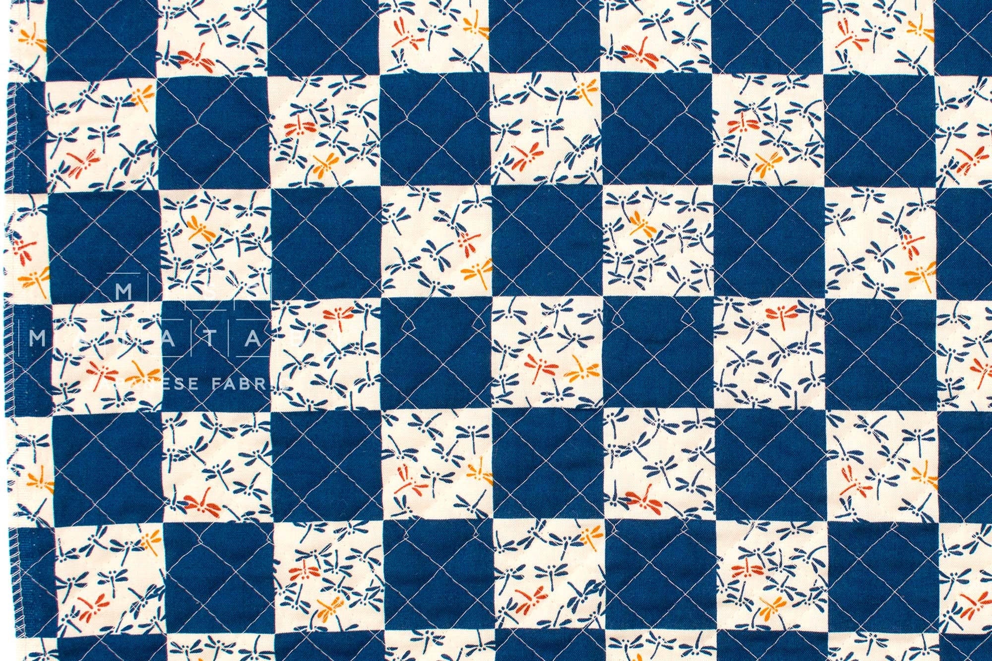 Japanese Quilted Cotton Tombo Dragonfly - indigo blue - 50cm