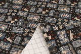 Japanese Quilted Cotton Wa Cats III - black, blue, grey - 50cm