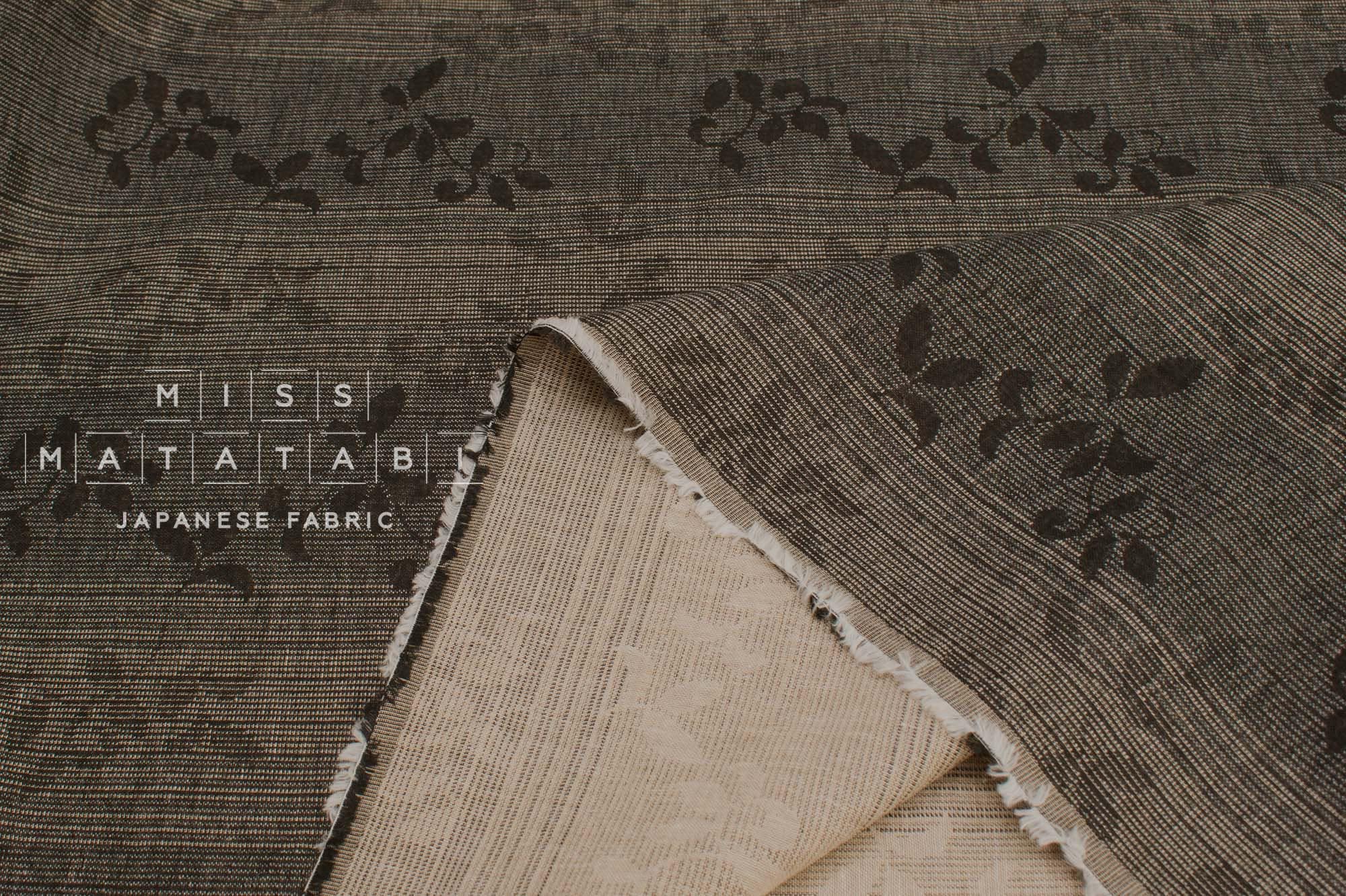 Japanese Fabric Yarn Dyed Woven Vines Jacquard  - black, latte - 50cm
