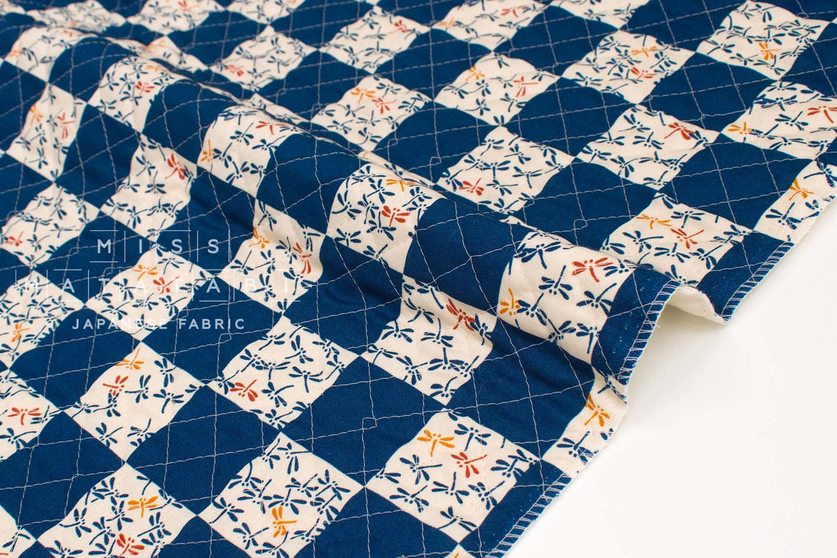 Japanese Quilted Cotton Tombo Dragonfly - indigo blue - 50cm