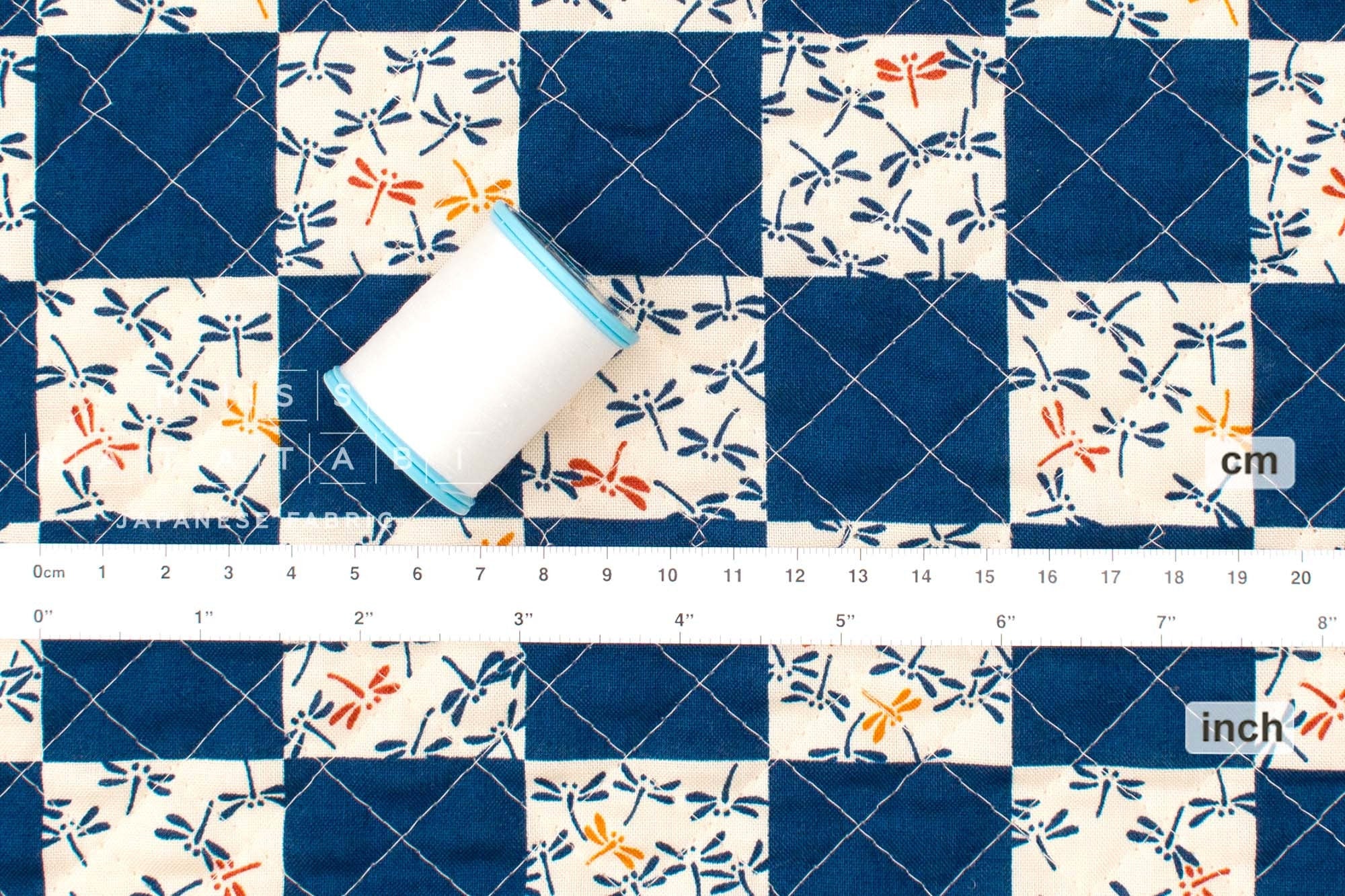 Japanese Quilted Cotton Tombo Dragonfly - indigo blue - 50cm