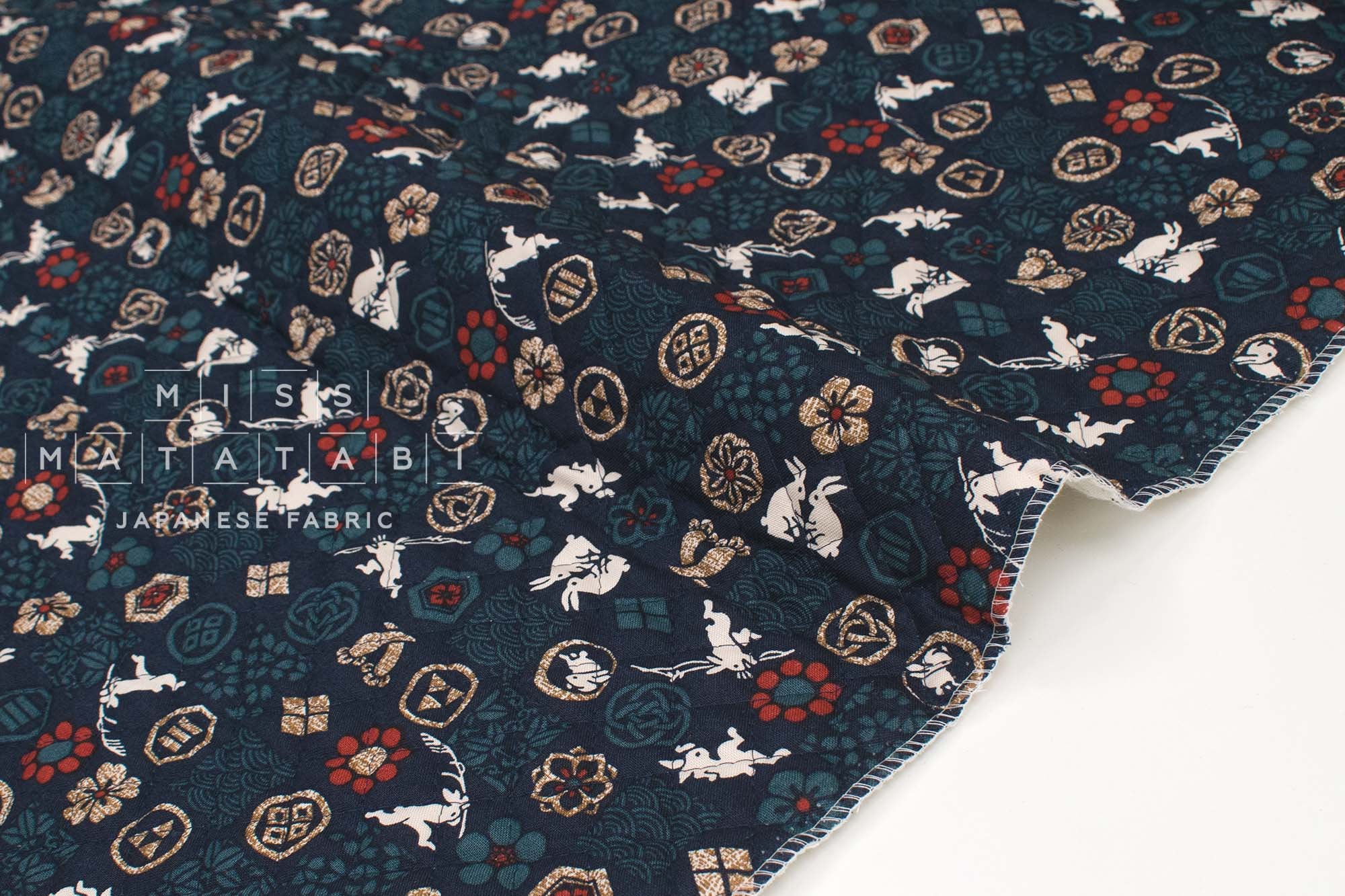 Japanese Quilted Cotton Year of the Rabbit - indigo blue - 50cm