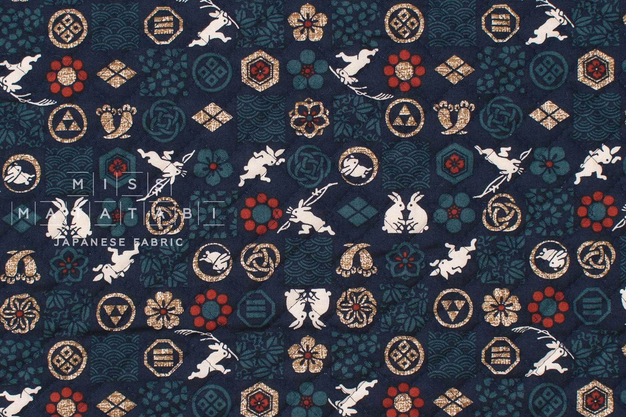 Japanese Quilted Cotton Year of the Rabbit - indigo blue - 50cm