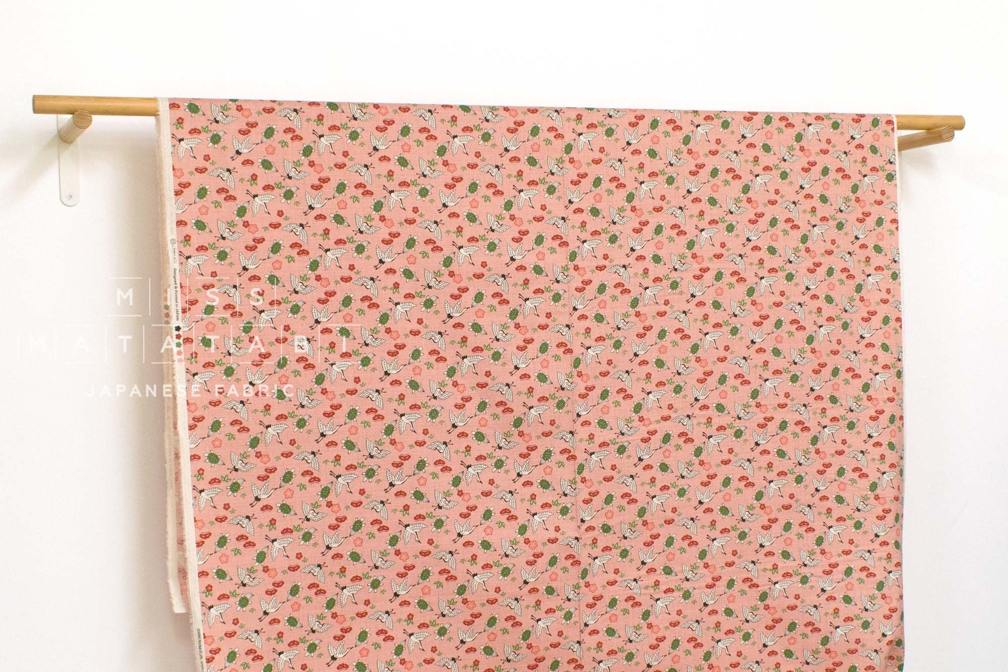 Japanese Fabric Tsuru and Kame - pink - 50cm