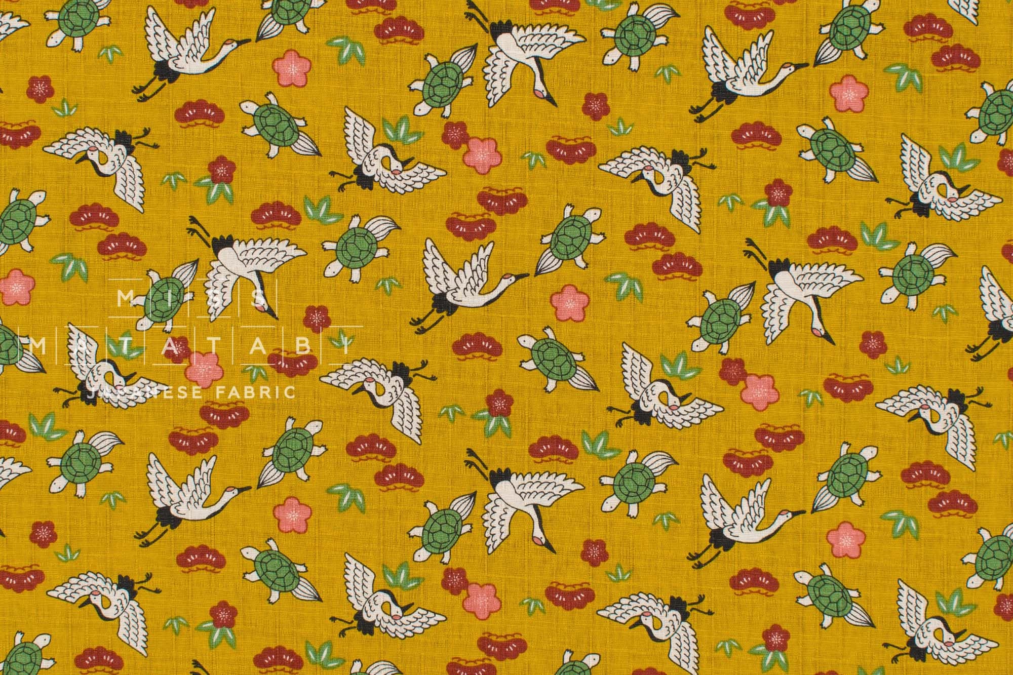Japanese Fabric Tsuru and Kame - mustard - 50cm