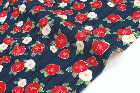 Japanese Fabric Tsubaki Camellia - blue - 50cm
