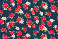 Japanese Fabric Tsubaki Camellia - blue - 50cm
