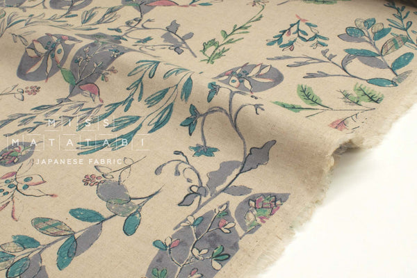 Japanese Fabric Akari Leaves Linen Blend - B - 50cm