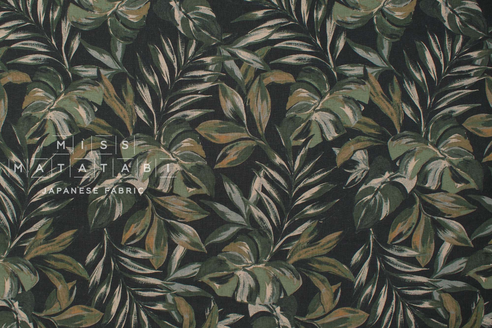 Japanese Fabric Garden at Monstera Leaves Linen Blend - E - 50cm