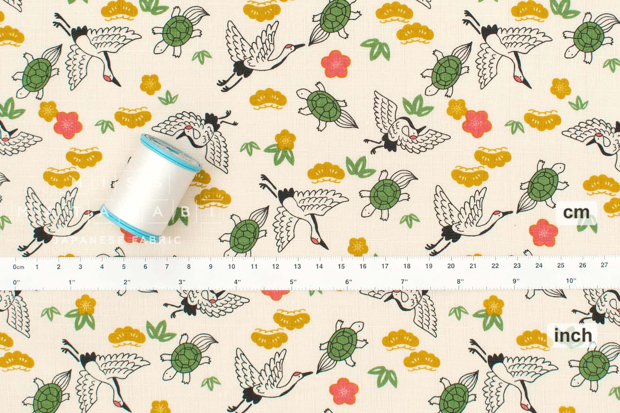 Japanese Fabric Tsuru and Kame - cream - 50cm
