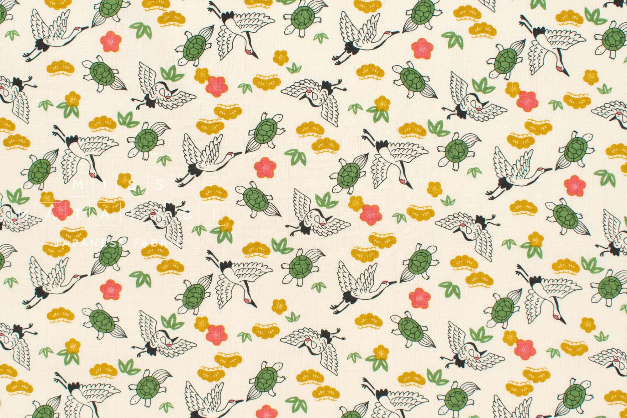 Japanese Fabric Tsuru and Kame - cream - 50cm