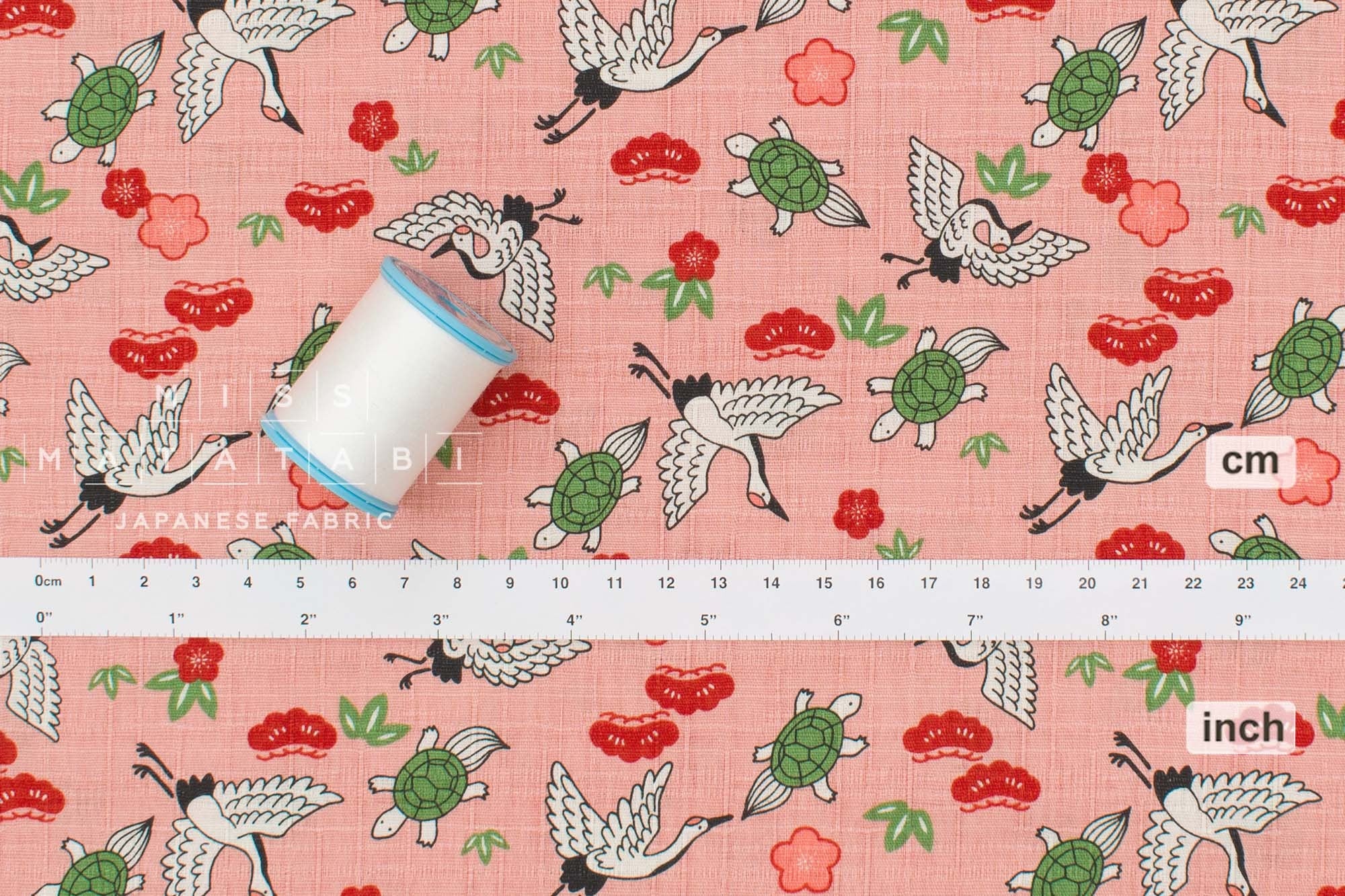 Japanese Fabric Tsuru and Kame - pink - 50cm