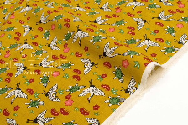 Japanese Fabric Tsuru and Kame - mustard - 50cm
