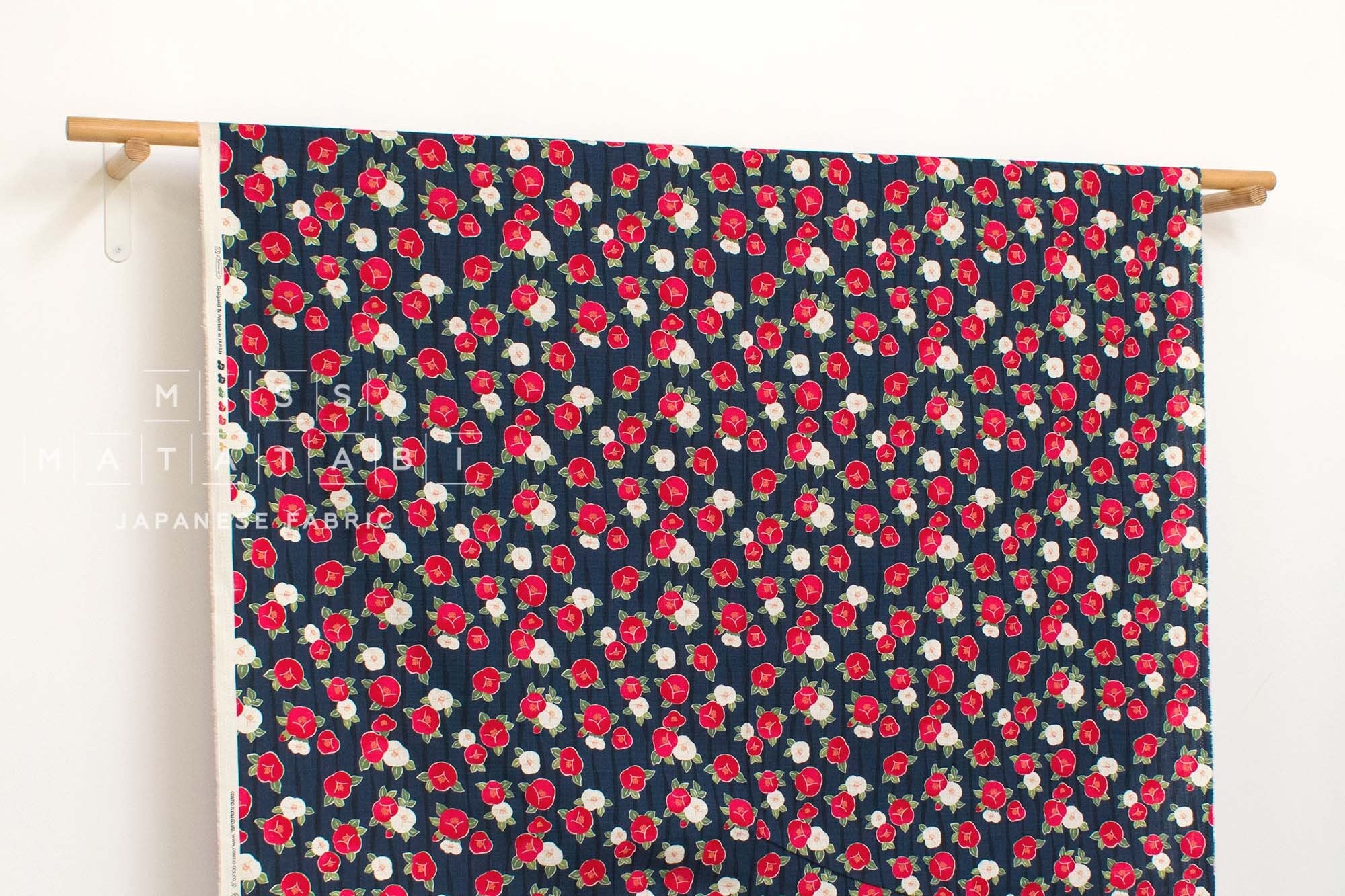 Japanese Fabric Tsubaki Camellia - blue - 50cm