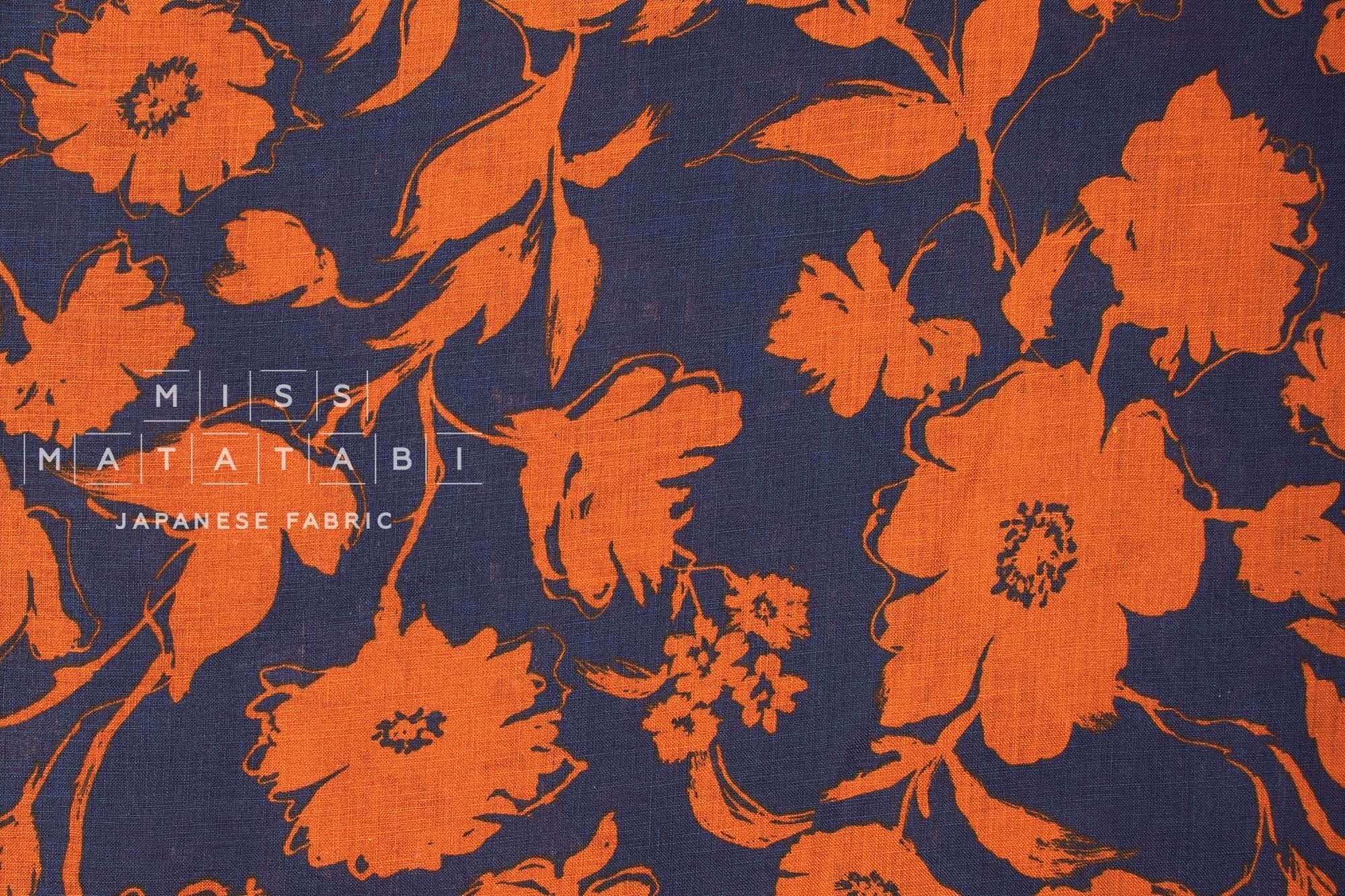 Japanese Fabric 100% linen Negative Flower - D - 50cm