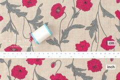 Japanese Fabric 100% linen Hokkoh Poppies III - pink -  50cm