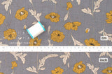 Japanese Fabric 100% linen Hokkoh Poppies III - yellow, grey -  50cm