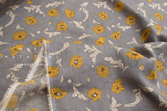 Japanese Fabric 100% linen Hokkoh Poppies III - yellow, grey -  50cm