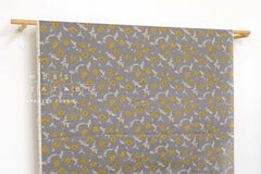 Japanese Fabric 100% linen Hokkoh Poppies III - yellow, grey -  50cm