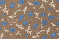 Japanese Fabric 100% linen Hokkoh Poppies III - blue, mocha -  50cm